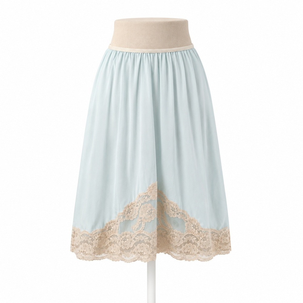 Vintage 80s Lace Satin Half Slip Skirt Size L Baby Blue Lingerie Fairy Coquette